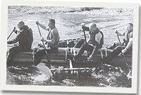 Y rafft fuddugol, Jindi 1, a'i chriw sef Llion Williams, Ken Jones, James Hooban a Kevin Jones.