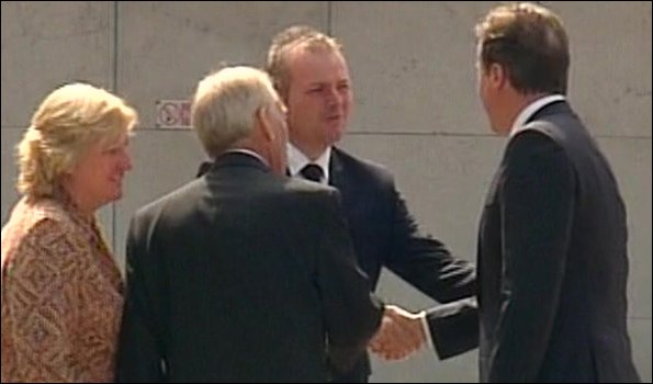 David Cameron meets Jamie Reed outside the West Cumberland Hospital