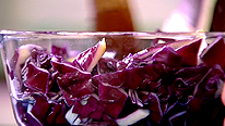 A bowl of chopped red cabbage