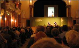 Rory Bremner on stage at the Literature Festival