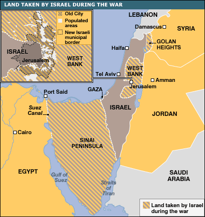 Những vùng đất mà Israel chiếm được trong thời gian diễn ra cuộc chiến