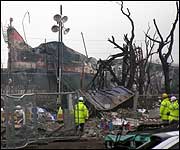 One of the oil tanks after the fire.