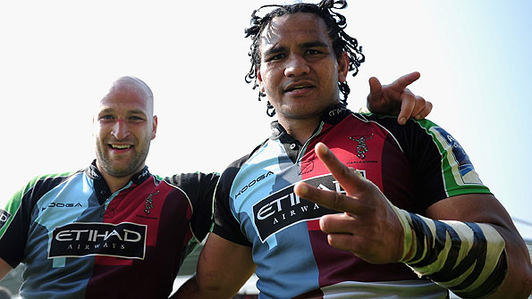Maurie Fa'asavalu (right) celebrates Quins' semi-final victory over Munster with captain Chris Robshaw