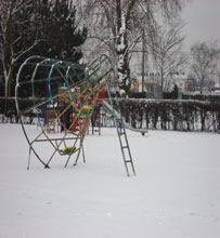 Play equipment covered in snow in Wandle Park