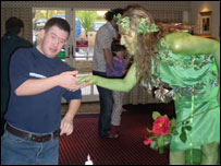 POA member Scott with living statue Elaine