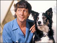 Presenter John Noakes with the Blue Peter dog Shep