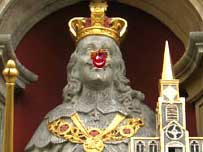Charles I statue with a red nose
