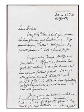 Autograph letter signed ('Lenny'), to Maria Callas, in English