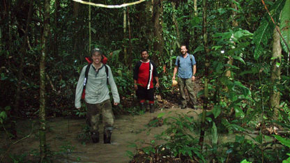 Matt, Rob and a logger in the logging camp