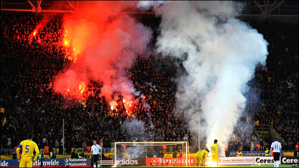 Flares light up Ukraine v England
