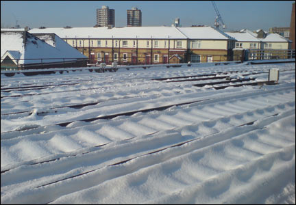 Snow outside London Bridge train station