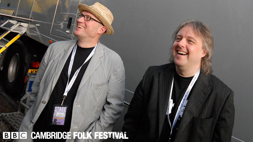 Adrian and Troy of The Bad Shepherds wait patiently to chat to Radio 2's Mark Radcliffe.