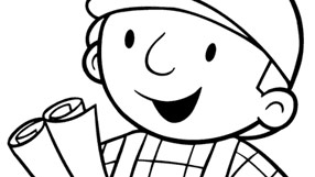 Black and white picture of Bob the Builder