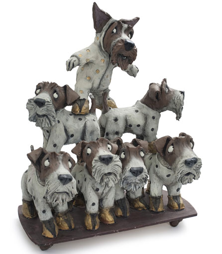 Ceramic dogs in Olivia Brown's installation Reggie's Roller Palace. Image courtesy of the artist