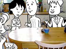 The flatmates in the kitchen