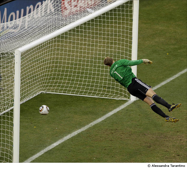 Germany's goalkeeper Manuel Neuer watches as the ball crosses the line