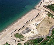 Aerial picture showing the beach at Carlyon Bay