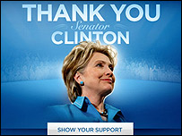 لینک قدردانی از هیلاری کلینتون در سایت اوباما