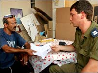 Soldado entrega ordem de despejo para colono israelense