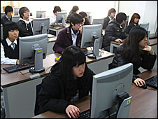 Pupils at Sunrin Internet High School