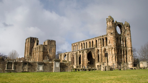The village of Crovie and beach with cliffs behind on the Moray Firth