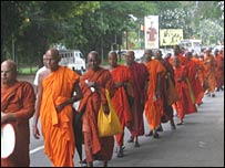 Monks walking to BMICH in Colombo (photo Elmo Fernando)