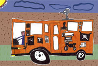 Llun buddugol Siôn Jones o fws BBC Cymru