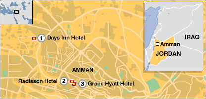 Místa útoků v Ammánu