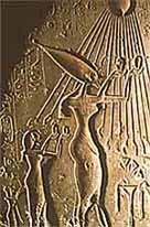 Relief of Akhenaten and his wife Nefertiti worshipping the Aten