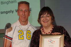 Judith Bingham receiving award from Steve Martland
