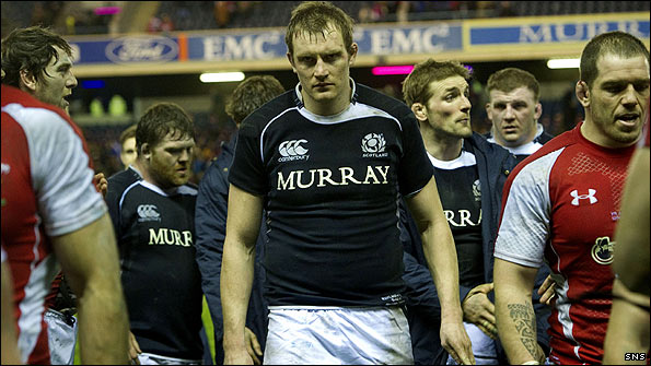 Scotland captain Al Kellock leaves the field after a defeat to Wales