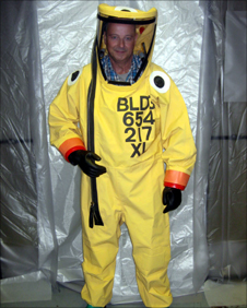 Chris Jackson in nuclear safety suit 