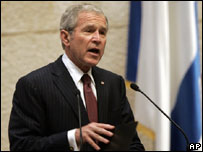 O presidente dos EUA, George W. Bush, em discurso no Parlamento de Israel
