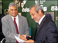 Rauff Hakim taking oaths before Mr. Wickramasinghe (photo Elmo Fernando)