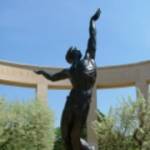3rd June 2004, The 'Spirit of American Youth' Memorial Sculpture at the American 'Omaha Beach' Cemetery, Colleville, Normandy. In 1989 the Normandy Veterans West Cumbria Branch held a service here and the Lockerbie RBL Piped Band played a lament here.