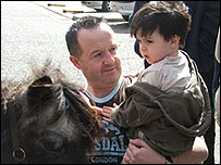 Gary and Devin Cullen with Timmy the shetland