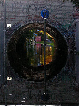 Raised water under bridge 352