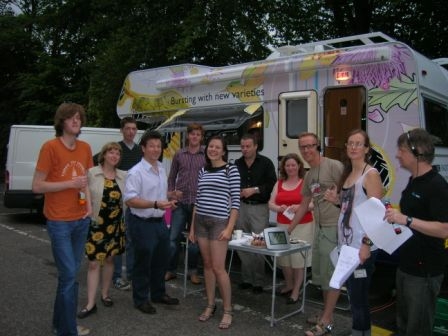 the band and production team await the rain