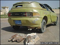 نمایش موتر بمبگذاری شده، در محوطه اداره امنیت ملی هرات