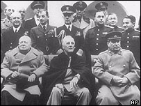 Churchill, Roosevelt a Stalin v Jaltě v roce 1945