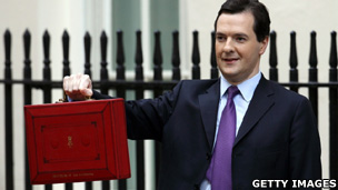 The Chancellor George Osborne with the red budget box