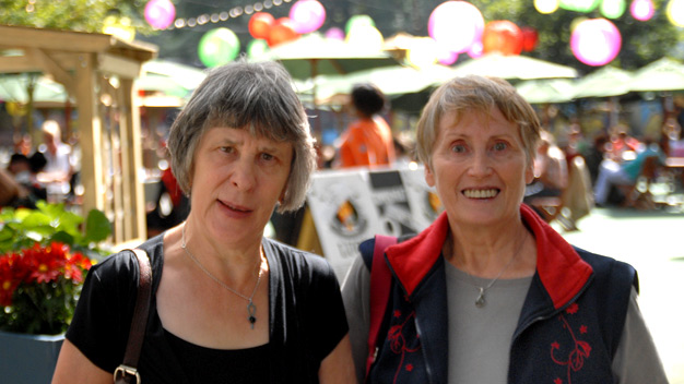 Visitors Chris and Anne soaking up the festival atmosphere at George Square Gardens