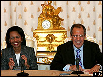 A secretária de Estado americana, Condoleezza Rice, e o chanceler russo Sergei Lavrov