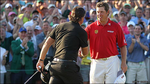 Phil Mickelson (l) and Lee Westwood (r)