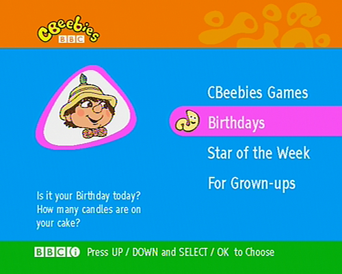 CBeebies homepage on DTT in 2004
