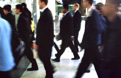 Commuters at a London train station