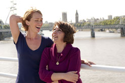 Bee and May outside the Houses of Parliament