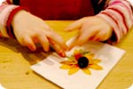 Carefully stick the petals onto the card