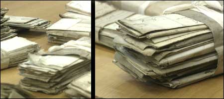 The bundles of letters and receipts