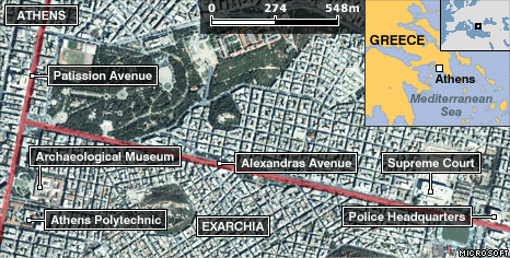Bản đồ các khu vực xảy ra bạo loạn ở Hy Lạp